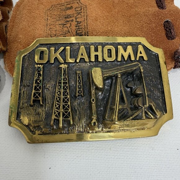 Heritage Mint Oklahoma Oil Patch & Wildcatters Brass Belt Buckles Set w/ Bags & - Picture 2 of 9